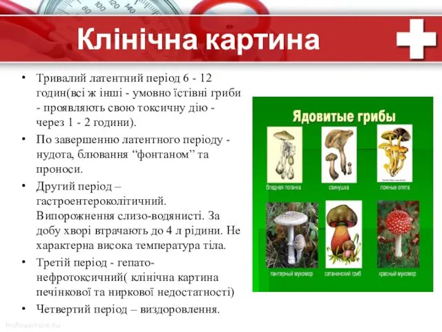 Клінічна картина Тривалий латентний період 6 - 12 годин(всі ж