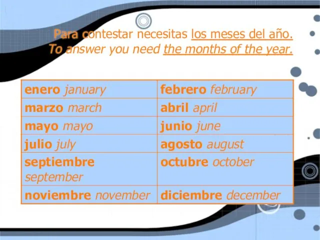 Para contestar necesitas los meses del año. To answer you