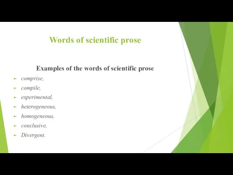 Words of scientific prose Examples of the words of scientific