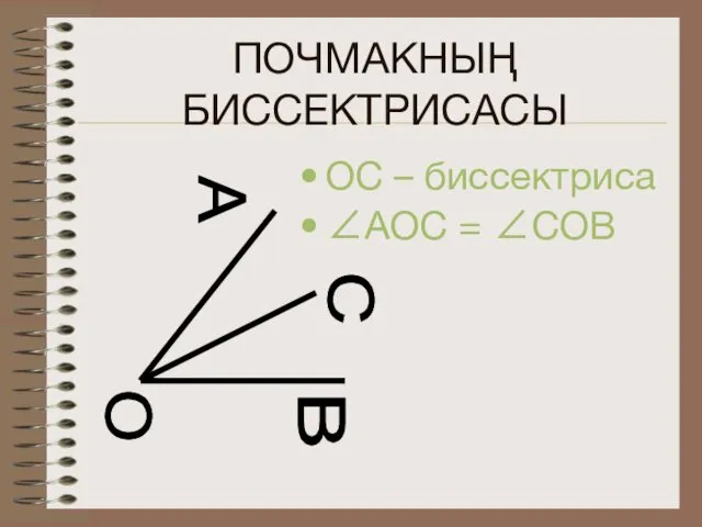 ПОЧМАКНЫҢ БИССЕКТРИСАСЫ ОС – биссектриса ∠АОС = ∠СОВ А О В С