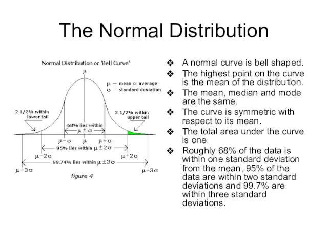 The Normal Distribution A normal curve is bell shaped. The