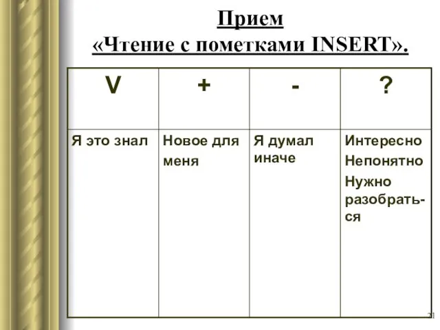 Прием «Чтение с пометками INSERT».