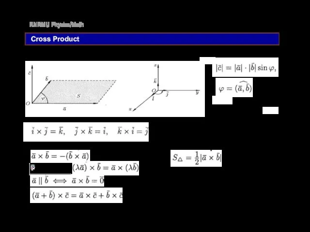 RNRMU Physics/Math Cross Product Area of triangle with sides a and b: