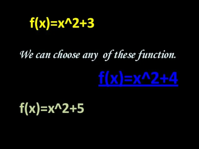 f(x)=x^2+3 f(x)=x^2+5 f(x)=x^2+4 We can choose any of these function.
