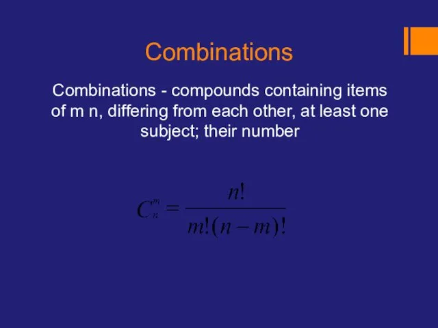 Combinations Combinations - compounds containing items of m n, differing