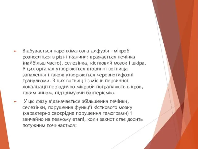 Відбувається паренхіматозна дифузія - мікроб розноситься в різні тканини: вражається