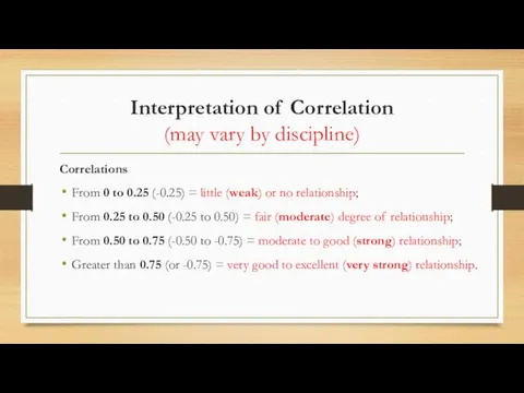 Interpretation of Correlation (may vary by discipline) Correlations From 0