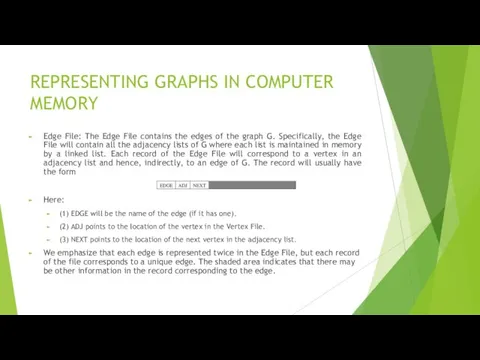 REPRESENTING GRAPHS IN COMPUTER MEMORY Edge File: The Edge File