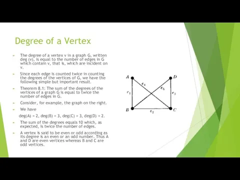 Degree of a Vertex The degree of a vertex v