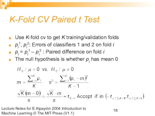 Lecture Notes for E Alpaydın 2004 Introduction to Machine Learning