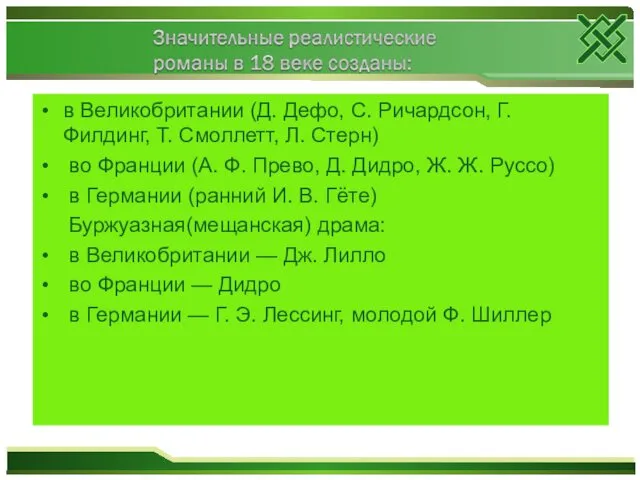 в Великобритании (Д. Дефо, С. Ричардсон, Г. Филдинг, Т. Смоллетт, Л. Стерн) во