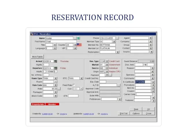 RESERVATION RECORD