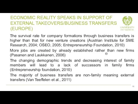 The survival rate for company formations through business transfers is