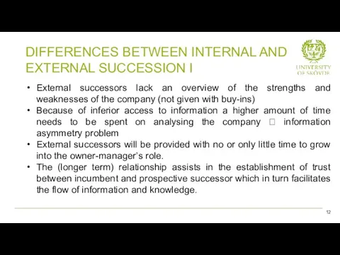 External successors lack an overview of the strengths and weaknesses