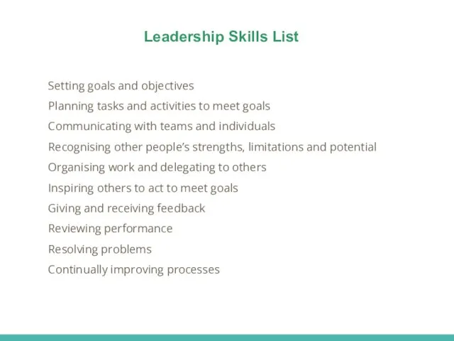 Lena Leadership Skills List Setting goals and objectives Planning tasks