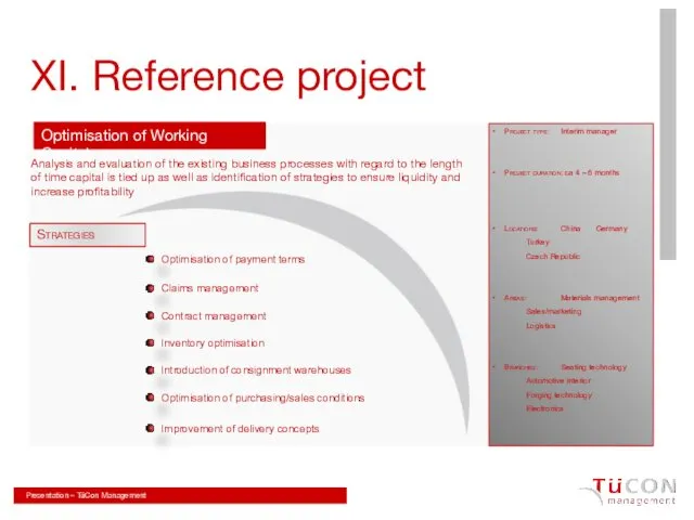 XI. Reference project Optimisation of Working Capital Analysis and evaluation