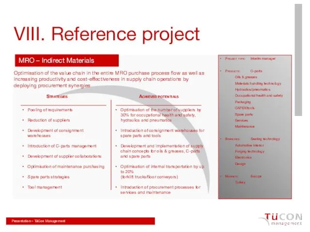 VIII. Reference project MRO – Indirect Materials Optimisation of the