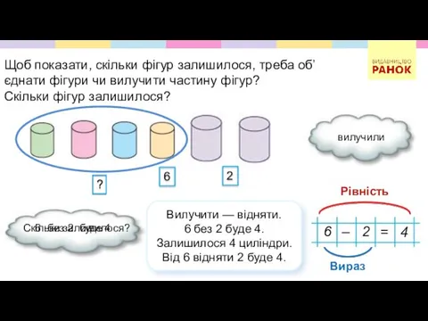 Щоб показати, скільки фігур залишилося, треба об’єднати фігури чи вилучити