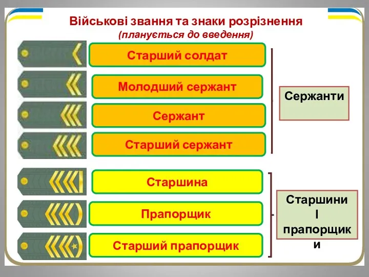 Військові звання та знаки розрізнення (планується до введення) Старший солдат