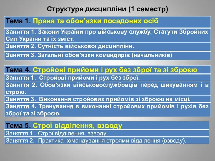 Структура дисципліни (1 семестр)