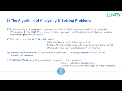 6) The Algorithm of Analyzing & Solving Problems 8.) Before