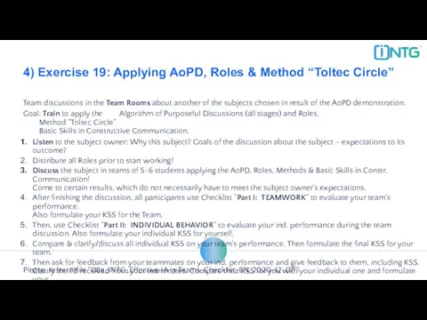 4) Exercise 19: Applying AoPD, Roles & Method “Toltec Circle”