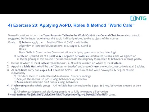 4) Exercise 20: Applying AoPD, Roles & Method “World Café”