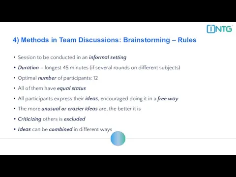 4) Methods in Team Discussions: Brainstorming – Rules Session to