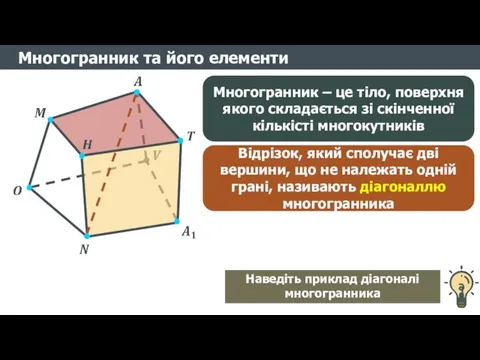 Многогранник та його елементи Многогранник – це тіло, поверхня якого складається зі скінченної