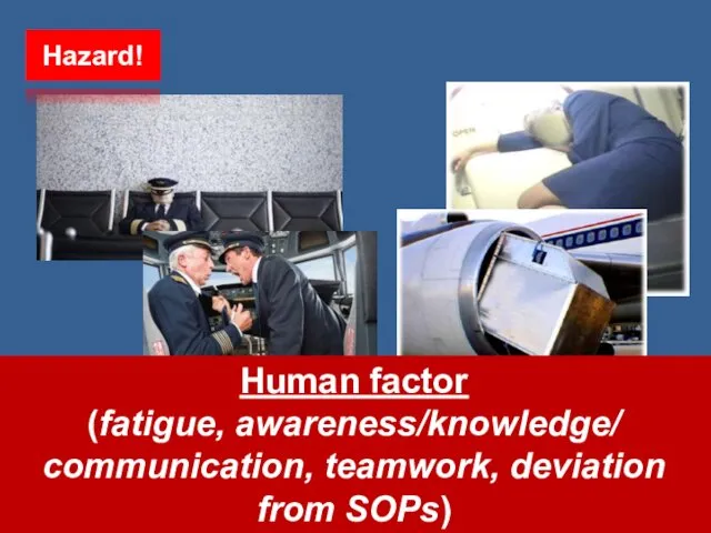 Hazard! Human factor (fatigue, awareness/knowledge/ communication, teamwork, deviation from SOPs)