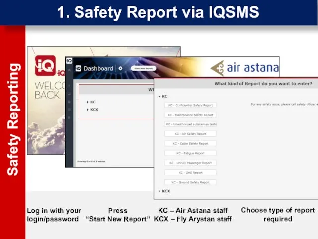 Safety Reporting Log in with your login/password Press “Start New