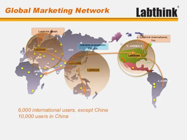 6,000 international users, except China 10,000 users in China Global Marketing Network Labthink Gmbh