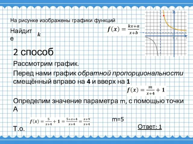 2 способ Рассмотрим график. Перед нами график обратной пропорциональности смещённый