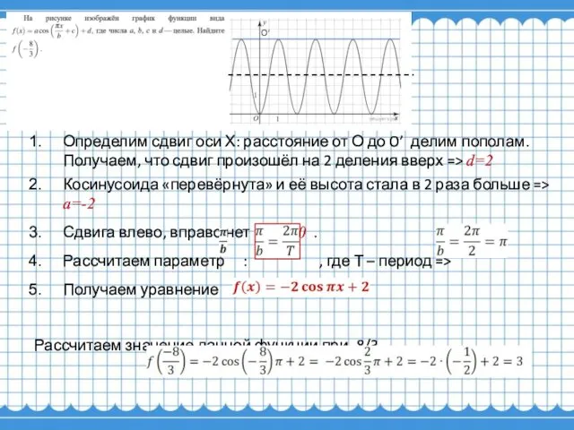 Определим сдвиг оси Х: расстояние от О до O’ делим