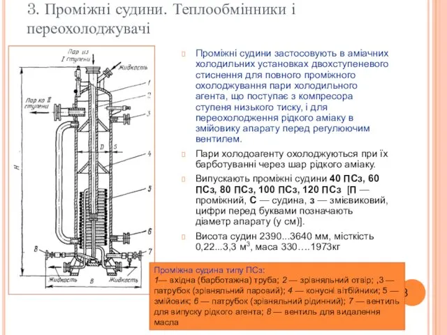 Проміжні судини застосовують в аміачних холодильних установках двохступеневого стиснення для