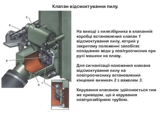 Клапан відсмоктування пилу. На виході з пилезбірника в клапанній коробці