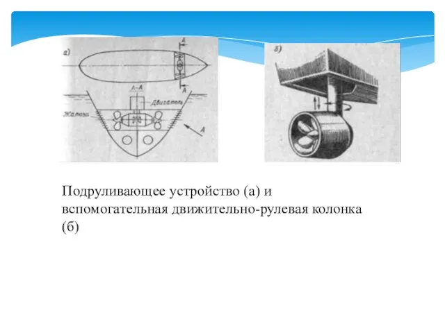 Подруливающее устройство (а) и вспомогательная движительно-рулевая колонка (б)