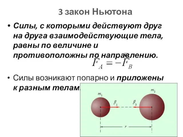 3 закон Ньютона Силы, с которыми действуют друг на друга