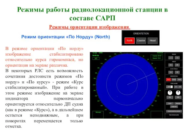 Режимы работы радиолокационной станции в составе САРП Режимы ориентации изображения.