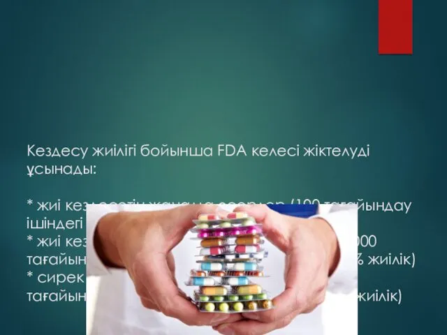 Кездесу жиілігі бойынша FDA келесі жіктелуді ұсынады: * жиі кездесетін