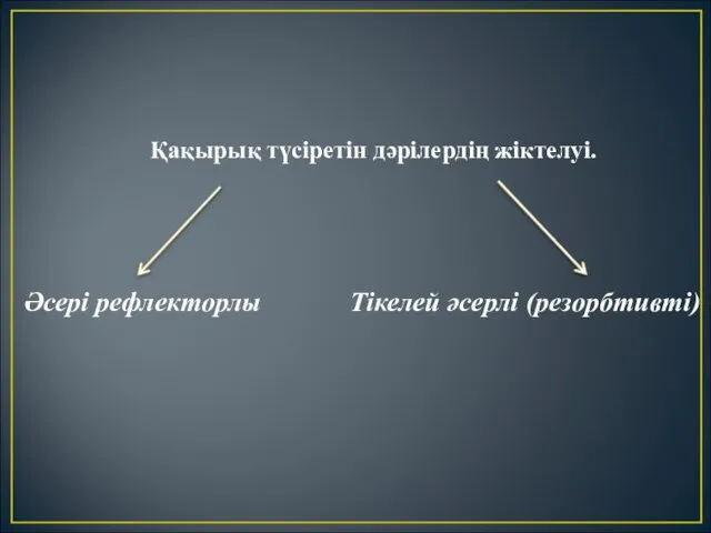 Қақырық түсіретін дәрілердің жіктелуі. Әсері рефлекторлы Тікелей әсерлі (резорбтивті)