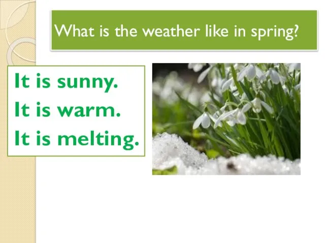 It is sunny. It is warm. It is melting. What is the weather like in spring?