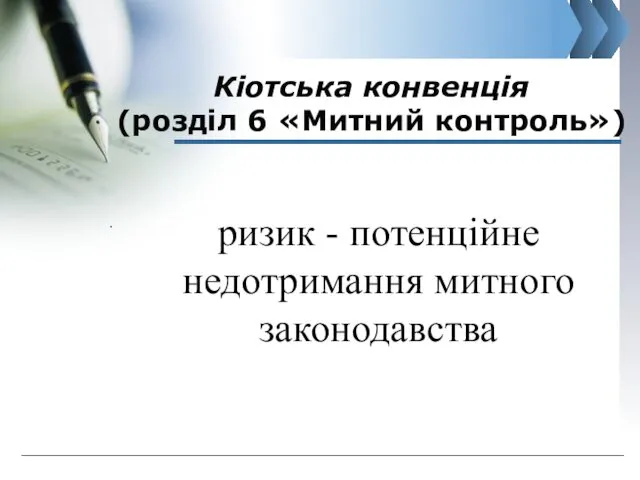 Кіотська конвенція (розділ 6 «Митний контроль») . www.сайт_компании.ру Company Logo ризик - потенційне недотримання митного законодавства