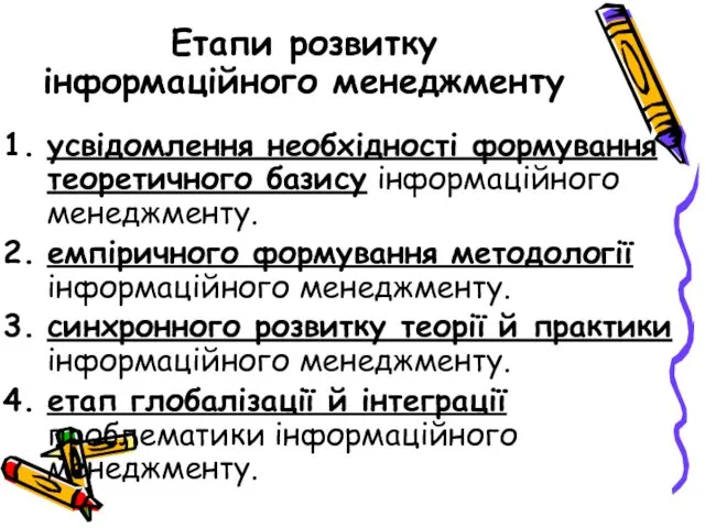 Етапи розвитку інформаційного менеджменту усвідомлення необхідності формування теоретичного базису інформаційного