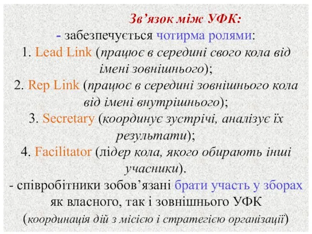 Зв’язок між УФК: - забезпечується чотирма ролями: 1. Lead Link