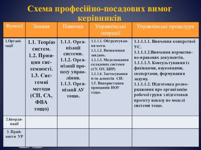 Схема професійно-посадових вимог керівників