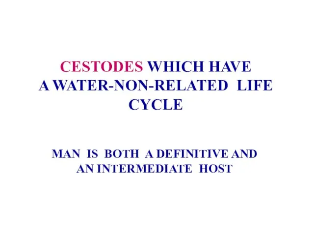 CESTODES WHICH HAVE A WATER-NON-RELATED LIFE CYCLE MAN IS BOTH A DEFINITIVE AND AN INTERMEDIATE HOST