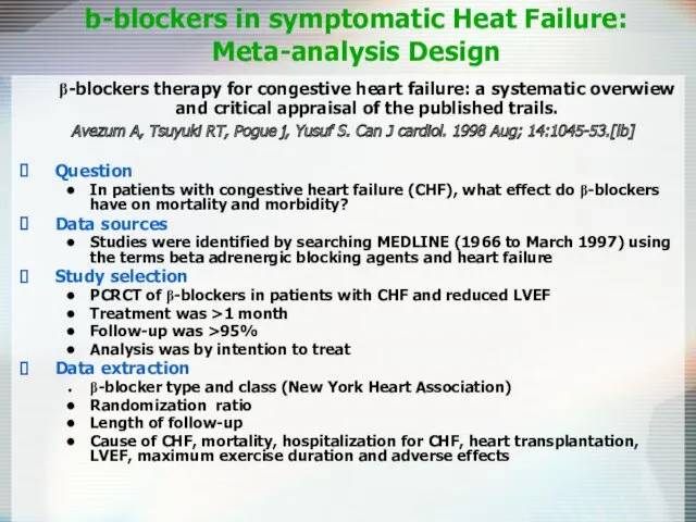 β-blockers therapy for congestive heart failure: a systematic overwiew and critical appraisal of