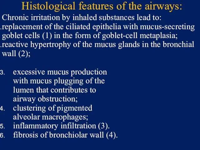 Histological features of the airways: Chronic irritation by inhaled substances