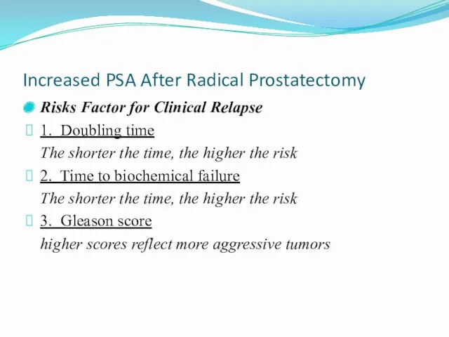 Increased PSA After Radical Prostatectomy Risks Factor for Clinical Relapse